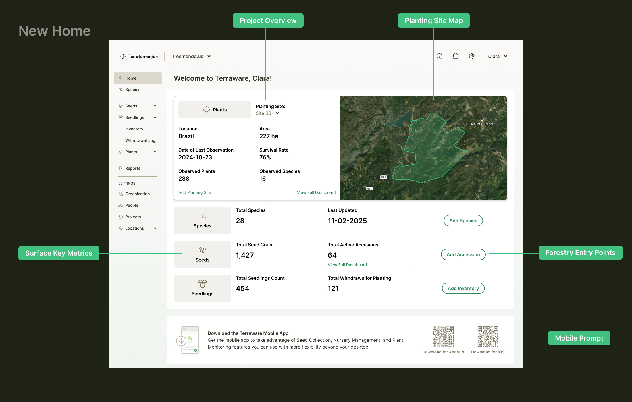 Redesigned home screen
